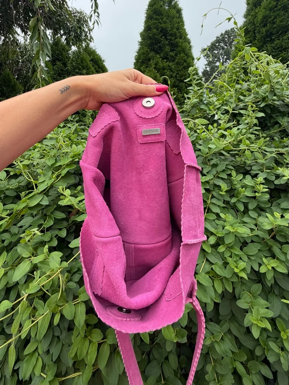 Pink Suede Vintage Leather Boho Tote Bag Genuine Leather Shoulder Purse